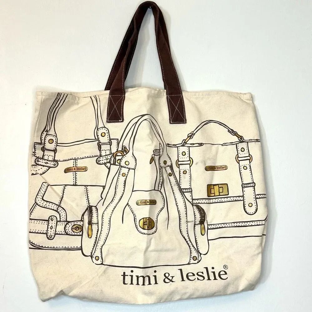 Timi & Leslie Canvas Double Strap Tip Top Happy Moms Cream Tote Bag Size Large